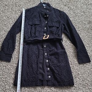 Mango Black Eyelet Shirt Dress with Belt